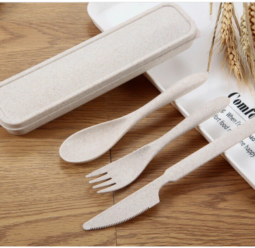 Reusable Wheat Straw Eco Cutlery Set 3pcs 100%Biodegradable